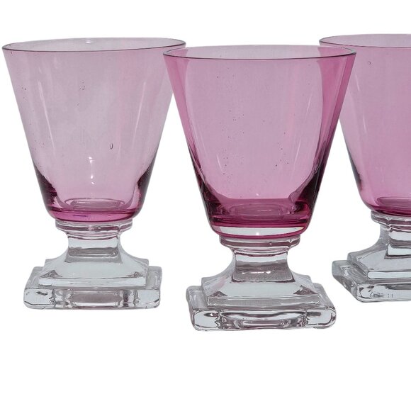 3 Retro Pink Cordial Glasses 3.25" square foot schnapps glass MCM barware - Picture 4 of 8